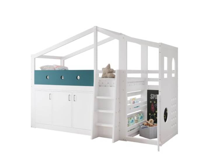 I0I&I0I Halbhohes Kinderbett Hausform Mit Spielbereich Und Stauraum Für Kinderzimmer