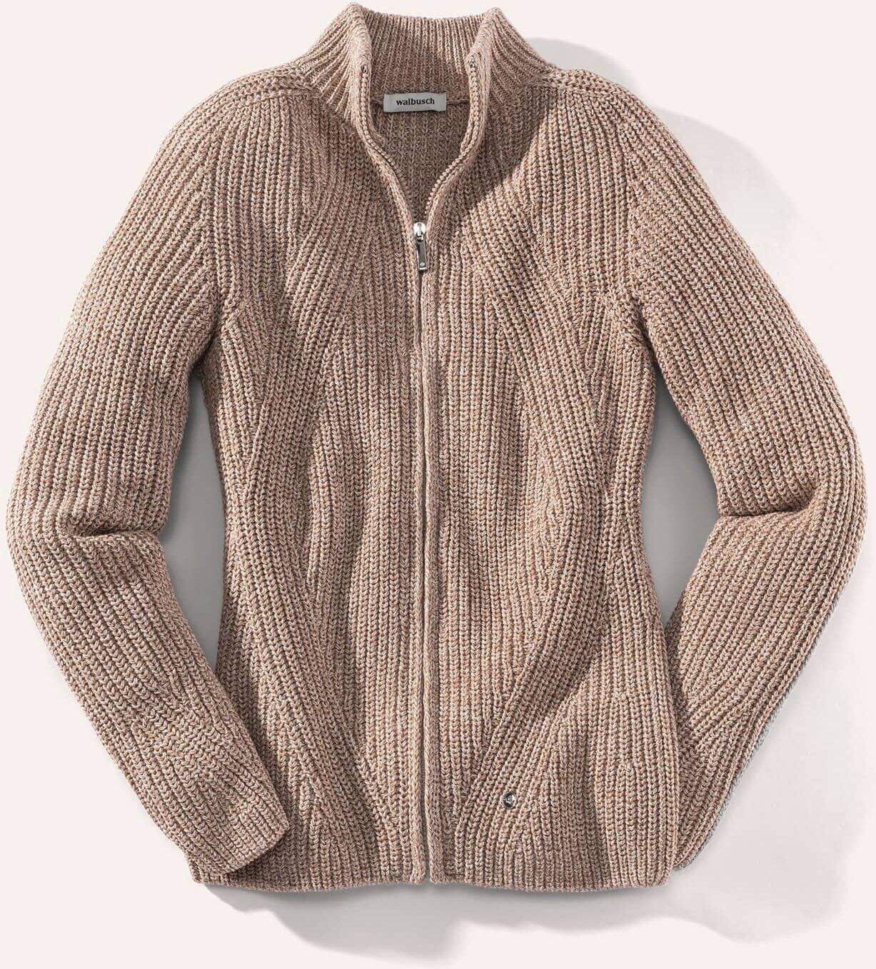 Walbusch Patentstrickjacke Nahtlos, normale Größen, Farbe Beige, 52, nahtlos gestrickt 100% italienische Baumwolle Damen