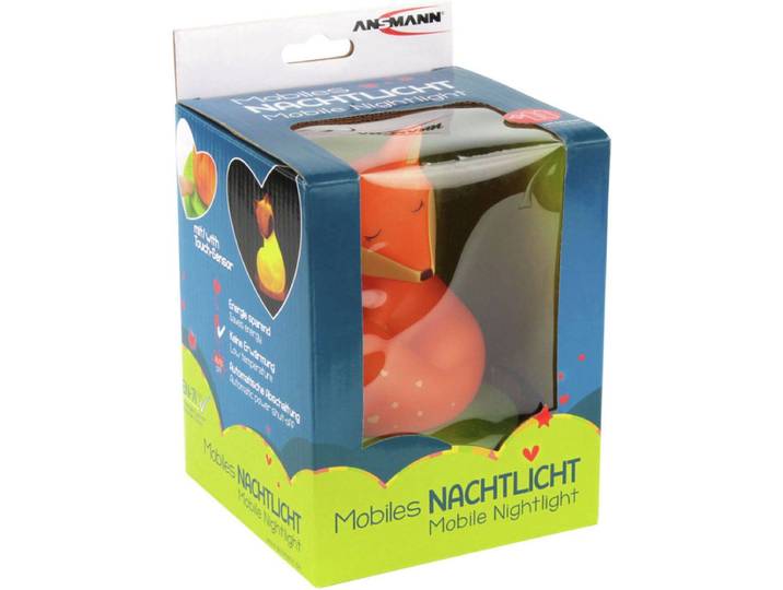Ansmann mobiel nachtlampje vos - Slaaphulpmiddel met Touch-sensor - Oranje + groen