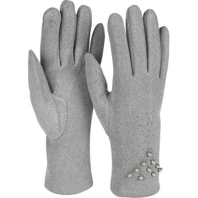 Fleecehandschuhe STYLEBREAKER "Touchscreen Handschuhe mit Strass und Perlen", Damen, grau (hellgrau), Obermaterial: 50% Viskose CV. 50% Polyester PES., Modisch, Handschuhe
