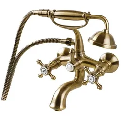 Omnires, Duscharmatur + Badewannenarmatur, Retro Badewannen- und Duscharmatur, Antik Bronze