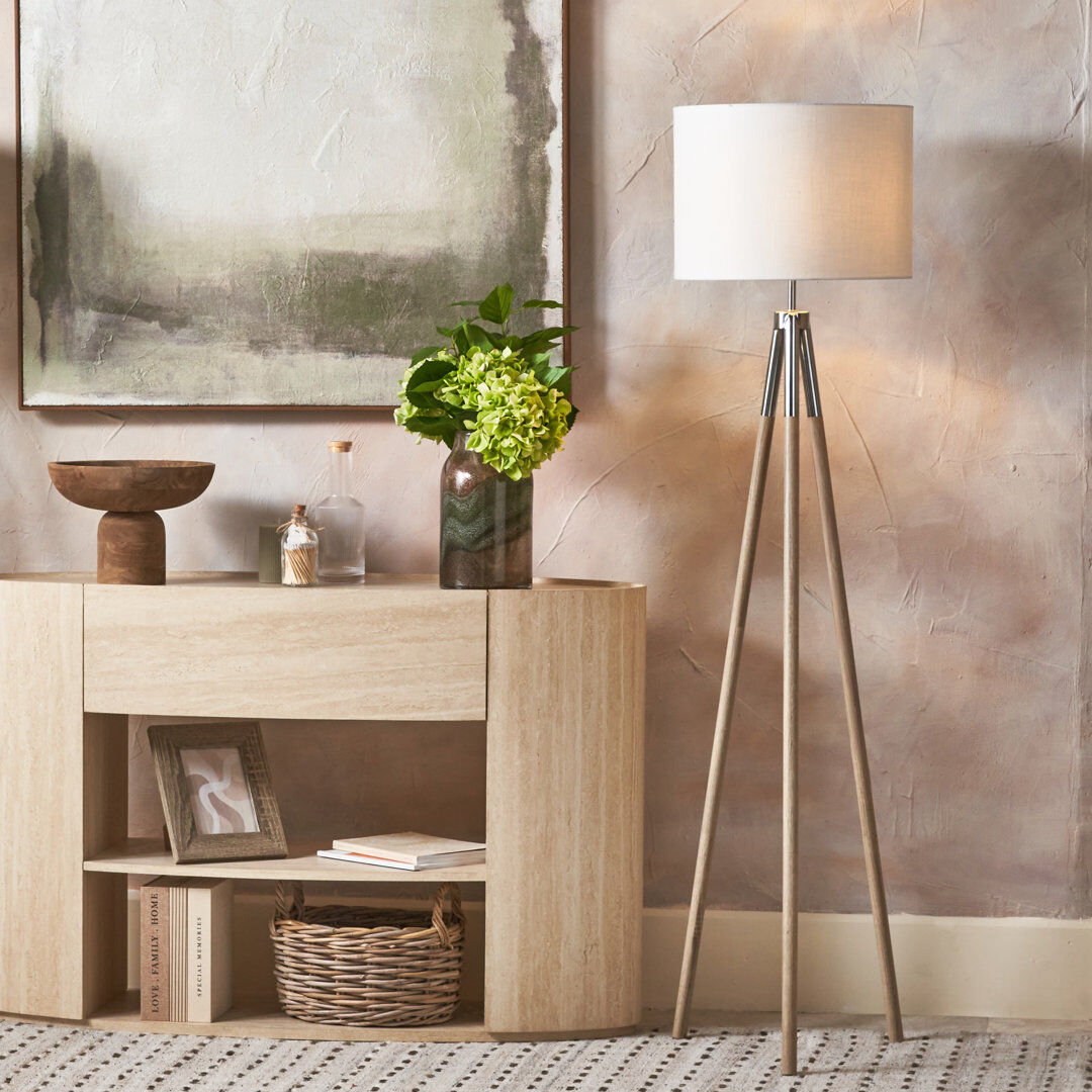 George Oliver 158 H cm Tripod Floor Lamp White 158cm H X 40cm W X 40cm D