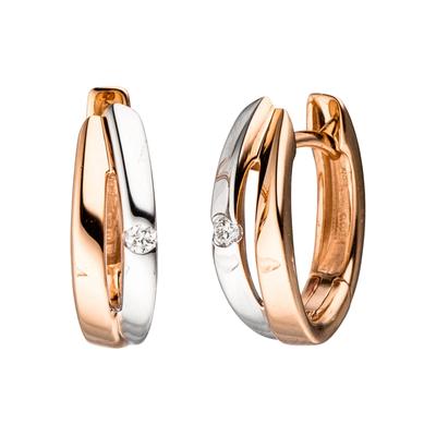 Paar Creolen JOBO, rosa (roségold 585), Ohrringe, Damen, SI = kleine Einschlüsse, Diamanten Roségold 585, Diamanten, Roségold 585, 585 Roségold bicolor mit 2 Diamanten