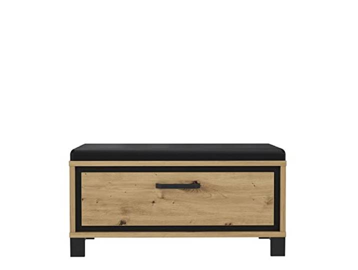 FORTE TRONDHEIM Bank mit 1 Schublade und gepolstertem Sitz, Holzwerkstoff, Artisan Eiche / Schwarzeiche, 89.1 x 44.7 x 41.5 cm