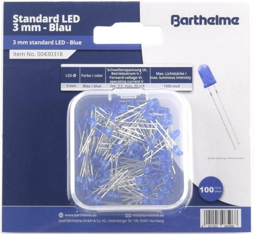 Barthelme LED-Sortiment Blau Rund 3mm 1500 mcd 30° 20mA 3V