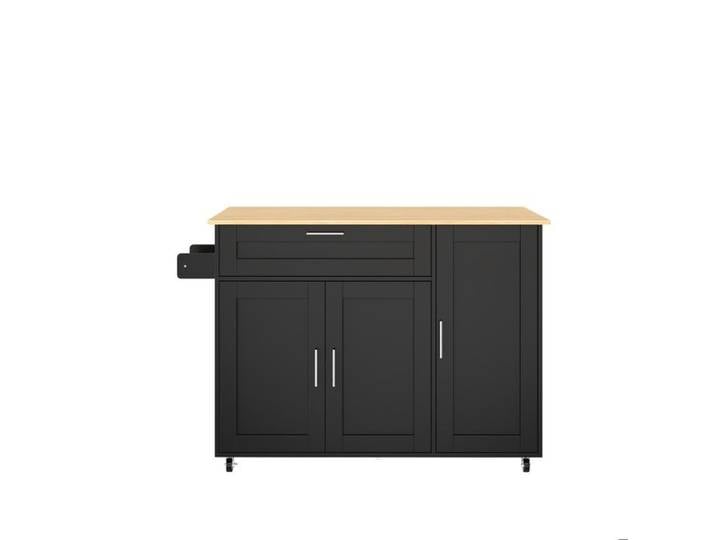 Îlot central de cuisine mobile – plan de travail rabattable – effet chêne – noir