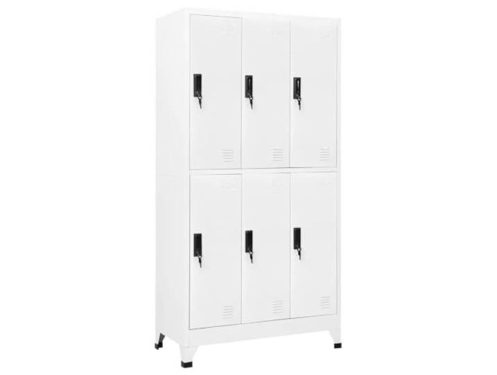 Schließfachschrank Weiß 90x45x180 cm Stahl mit abschließbaren Fächern Stahlkonstruktion, langlebig, Namensschildhalter, Lüftungsschlitze, Kleiderbügel, vielseitig nutzbar
