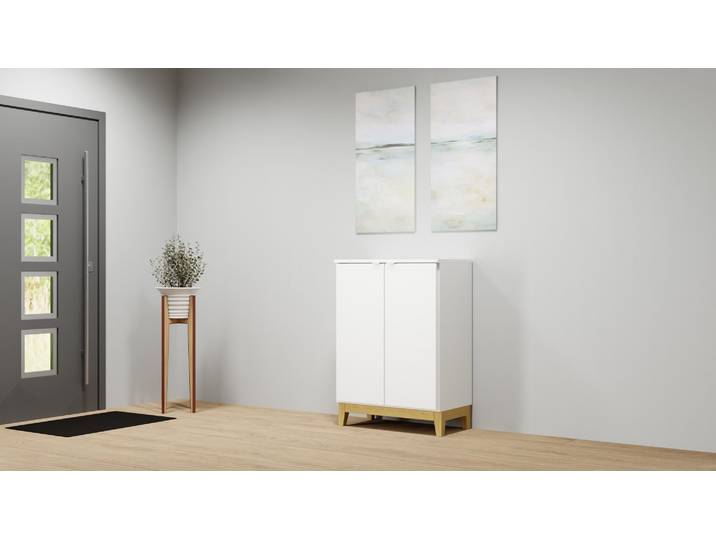 Kompaktes Highboard mit Türen MDF Beschichtet MDF Weiß matt
