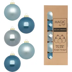 20 Weihnachtskugeln 6cm Glas Christbaumkugeln Weihnachtsbaumkugeln Set blau Mix