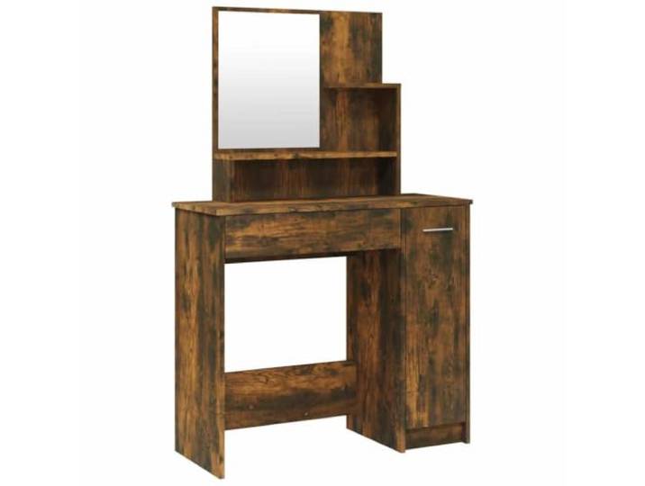 Xhnifbn Schminktisch mit Spiegel Frisiertisch Räuchereiche 86,5x35x136 cm Kompakter Frisiertisch fürs Schlafzimmer mit viel Stauraum hinter der Tür und integriertem Spiegel in Räuchereiche-Optik.