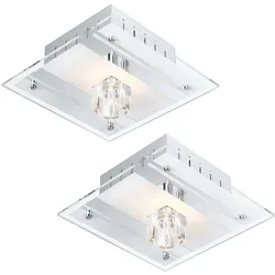 2er Set Decken Leuchten Deko Metall lackiert Spiegel Glas satiniert Lampen