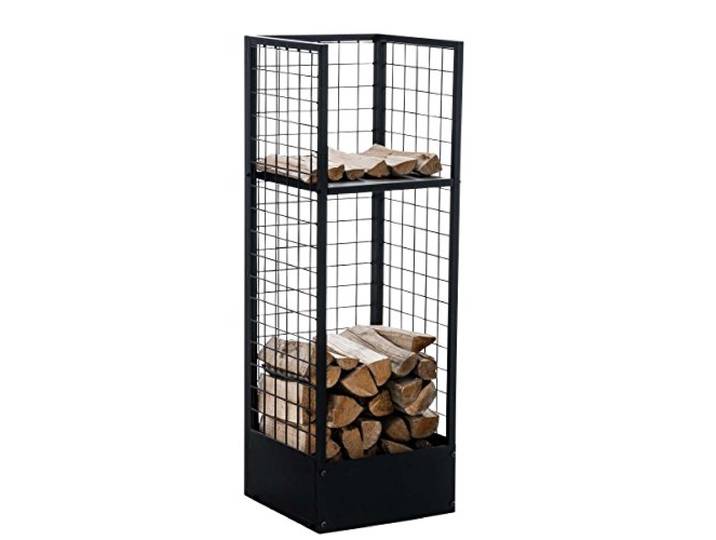 CLP Metall-Kaminholzständer Forrest Kaminholzhalter aus Metall in schwarz Stabile Stapelhilfe für Brennholz, Farbe:schwarz