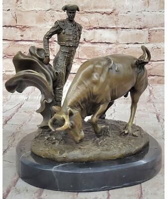 Bronzhaus Spanish Matador W/ Imitative Bull - Signed Original Bronze Metal Sculpture Statue