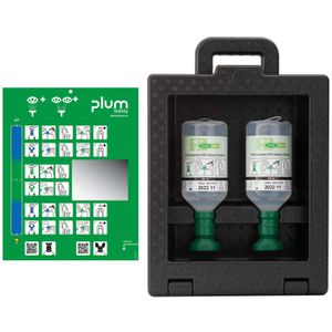 Plum Augenspülung Box 2 sterile NaCl, Augenspülstation, Wandhalterung, 2x 500ml