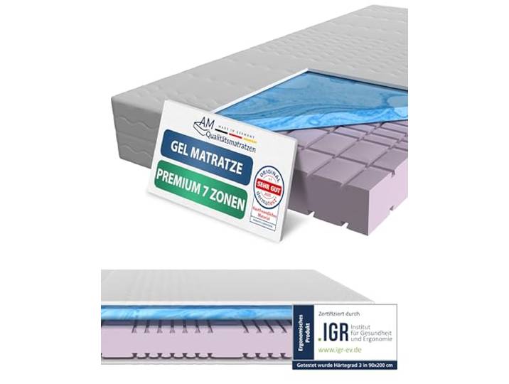 AM Qualitätsmatratzen Premium 7 Zonen Gelmatratze 120x200 H3 - Made in Germany - Oeko TEX Memory Foam Matratze 120x200-23 cm Hoch - Kaltschaummatratze 120x200 H3 mit 4cm Gelauflage