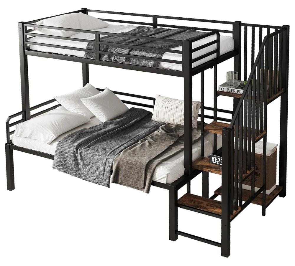 Etagenbett - Bett 120 x 200 cm - Mit Stauraum - Treppe - MDF und Metall - Für Kinder und Jugendliche - Schwarz