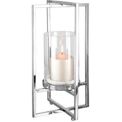 Windlicht FINK "NORMAN, Weihnachtsdeko", silber (silberfarben), H:40cm Ø:21cm, Edelstahl, Glas, Kerzenhalter, Windlicht, aus Edelstahl und Glas, 1-flammig