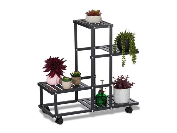 Relaxdays Schwarzer Blumenständer mit Rollen