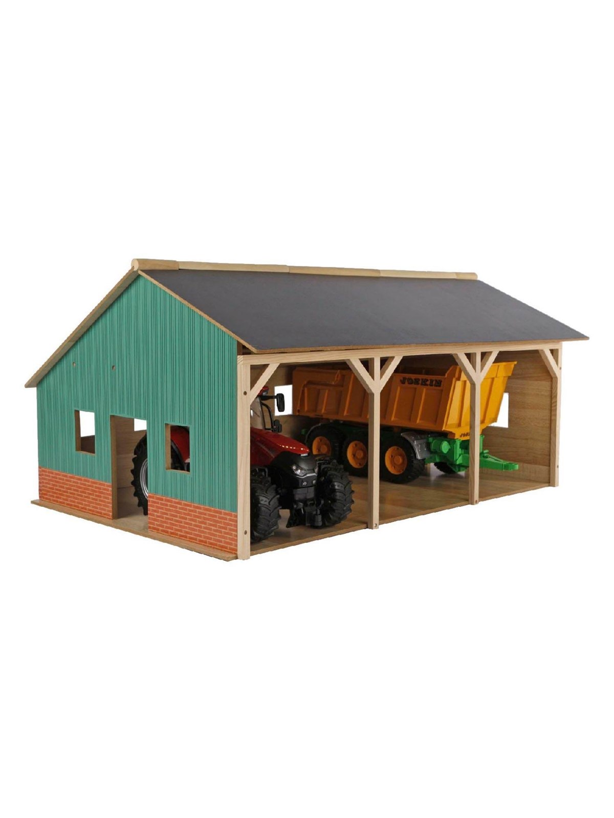 Kids Globe - Agricultural Shed Wood for 3 Tractors 1:16