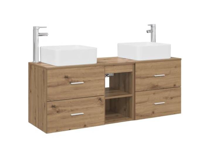 KTHLBRH Badezimmer-Schrank-Set 3-teilig Eiche Handwerk Holz 4 Schubladen, 1 Einlegeboden, Wandmontage, Innenbereich, inklusive Spikes