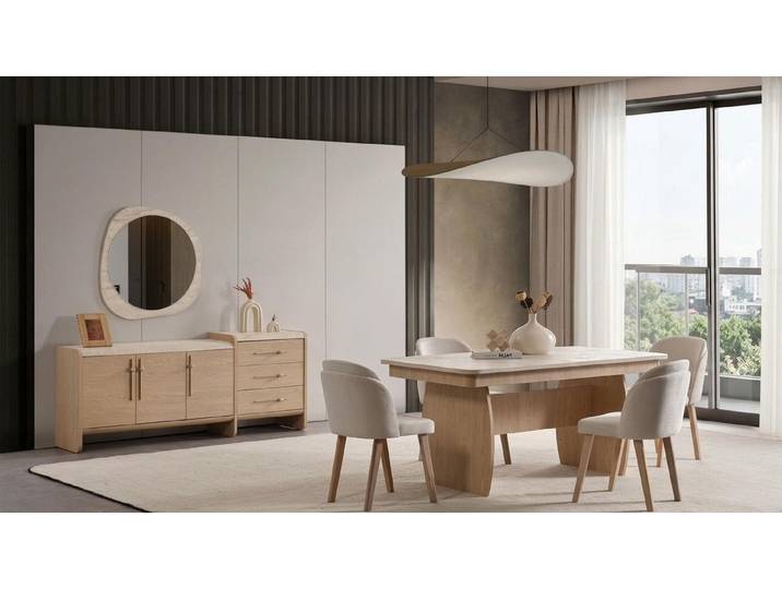 Xlmoebel Sideboard Beige moderne Konsole mit Tisch und Spiegel für das Wohnzimmer (Konsole-Set, 3 St., mit Tisch und Spiegel), Made in Europa
