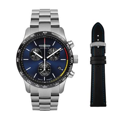 Chronograph ZEPPELIN "Night Cruise", silber (silberfarben), Armbanduhren, Herren, Chronograph, Quarzuhr, Armbanduhr, Herrenuhr, Made in Germany, Edelstahlarmband