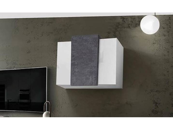 Dmora - Wandschrank Michael, Mehrzweckgarderobe, Wandschrank, 100 % Made in Italy, 90 x 38 x 66 cm, glänzendes Weiß und Schiefer,