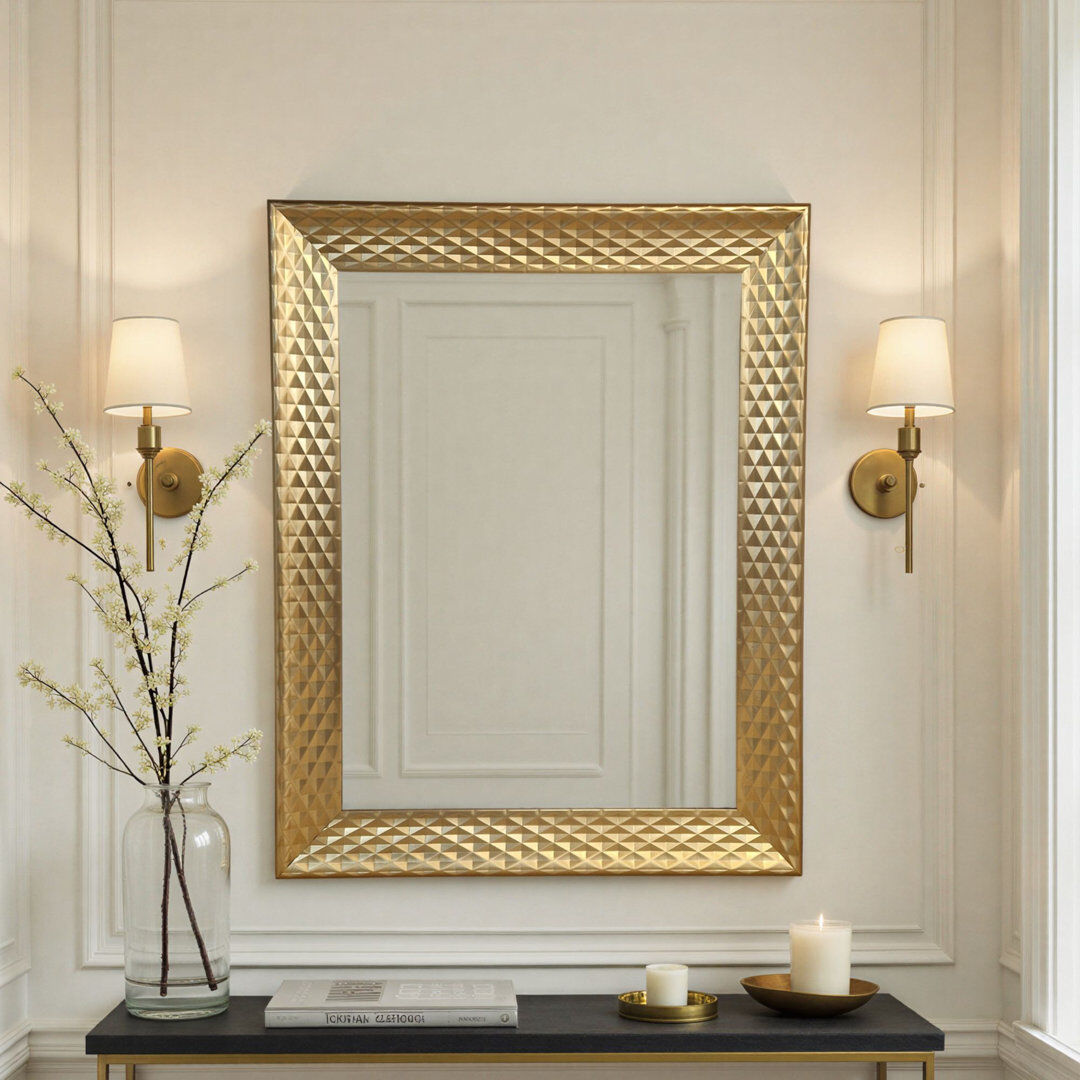Canora Grey Rectangle Wall Mirror Gold 72.5x57.5cm
