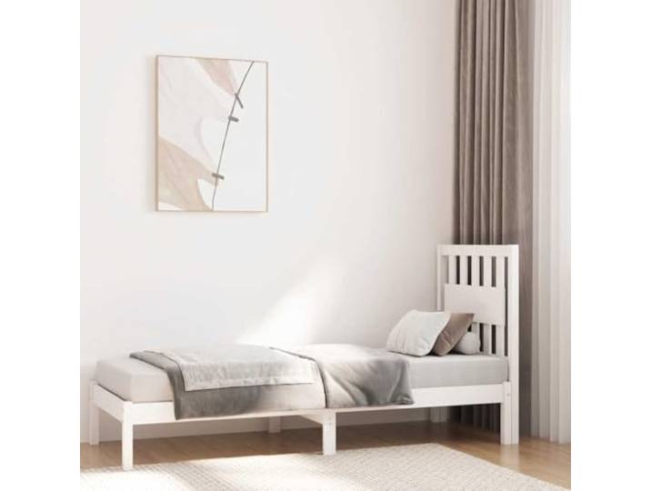 RJPLMFV Bettgestell, Massivholz, Weiß, 75 x 190 cm Massives Kiefernholz, Kopfteil inklusive, Lattenrost, ohne Matratze