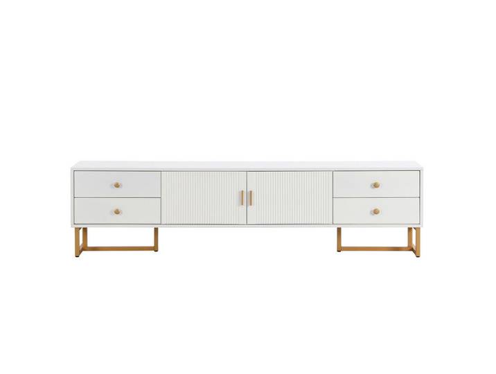 Flieks Tv-Schrank Lowboard Weiß strukturierte Tür Schubladen goldene Griffe, Holz, 33x19x47 cm, Wohnzimmer, TV Möbel, Lowboards, Lowboards stehend