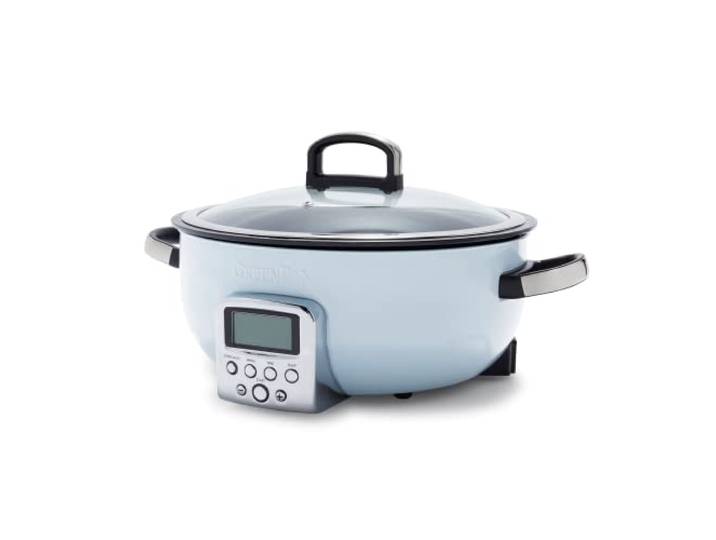 GreenPan Elite Wesentlich Schlau Elektrisch 5.6L Bratentopf,Einfache Brat- Sautier- Rühr- und Reiskocher-Vorwahlen,PFAS-freie Gesunde Keramik-Antihaft,Spülmaschinenfeste Teile,LED-Anzeige,Blue Haze