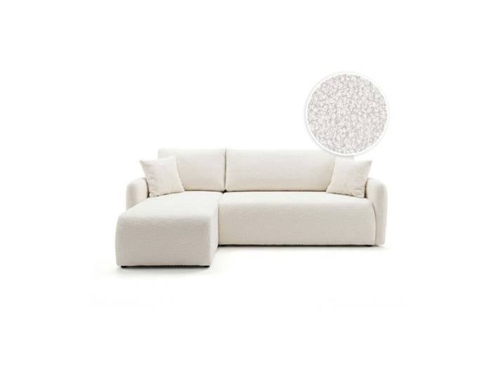 Canapé dangle convertible réversible ALYA avec coffre en tissu bouclette - Blanc
