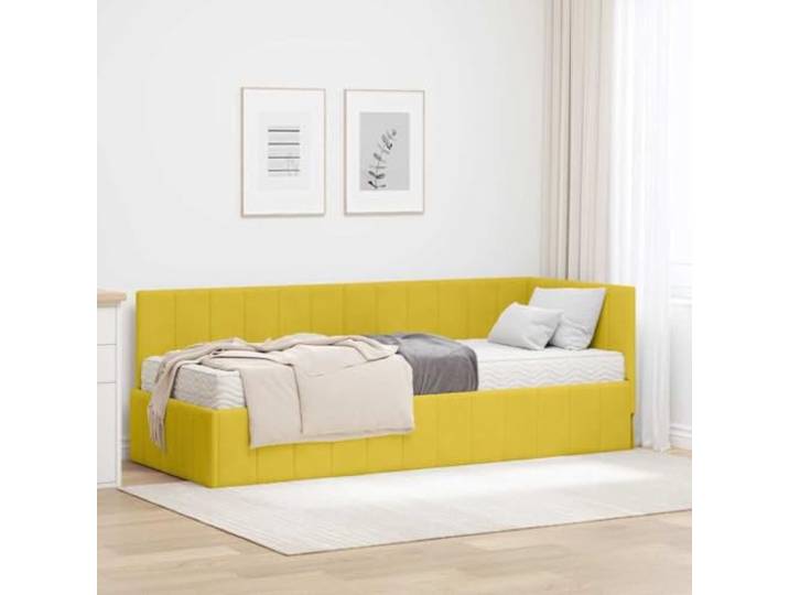 LPERTGFHU Eckbettgestell, Samt Gästebett mit Matratze, Kopfteil Gelb Platzsparendes Design, Inklusive Schaumstoffmatratze, Robuster Sperrholzrahmen