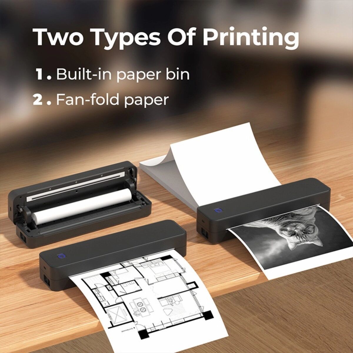 INF Tragbarer A4-Thermodrucker mit Bluetooth und USB, Drucken ohne Tinte für Dokumente und Etiketten Weiß