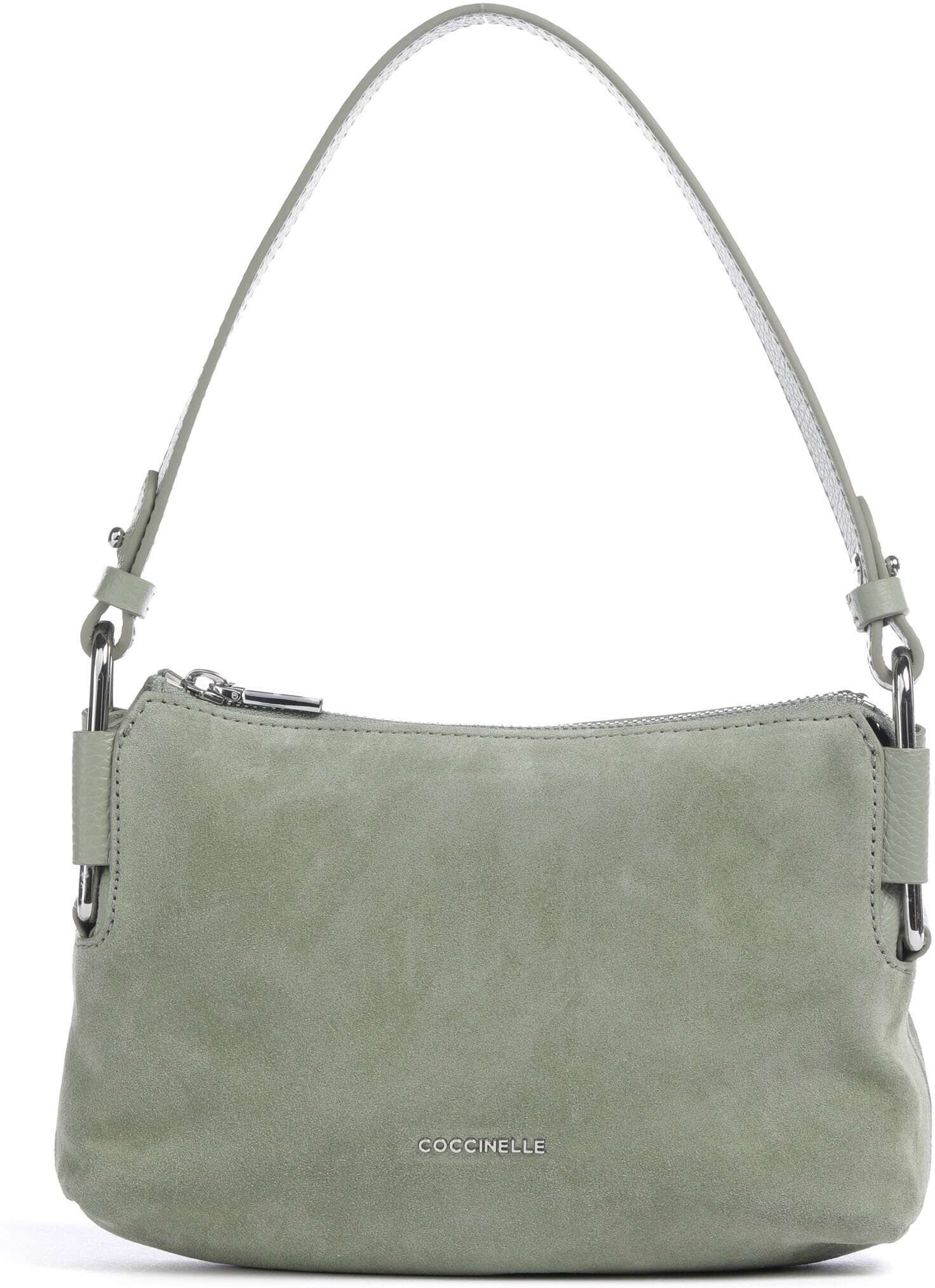 Coccinelle Rebekka Suede Schultertasche aus Leder, grün