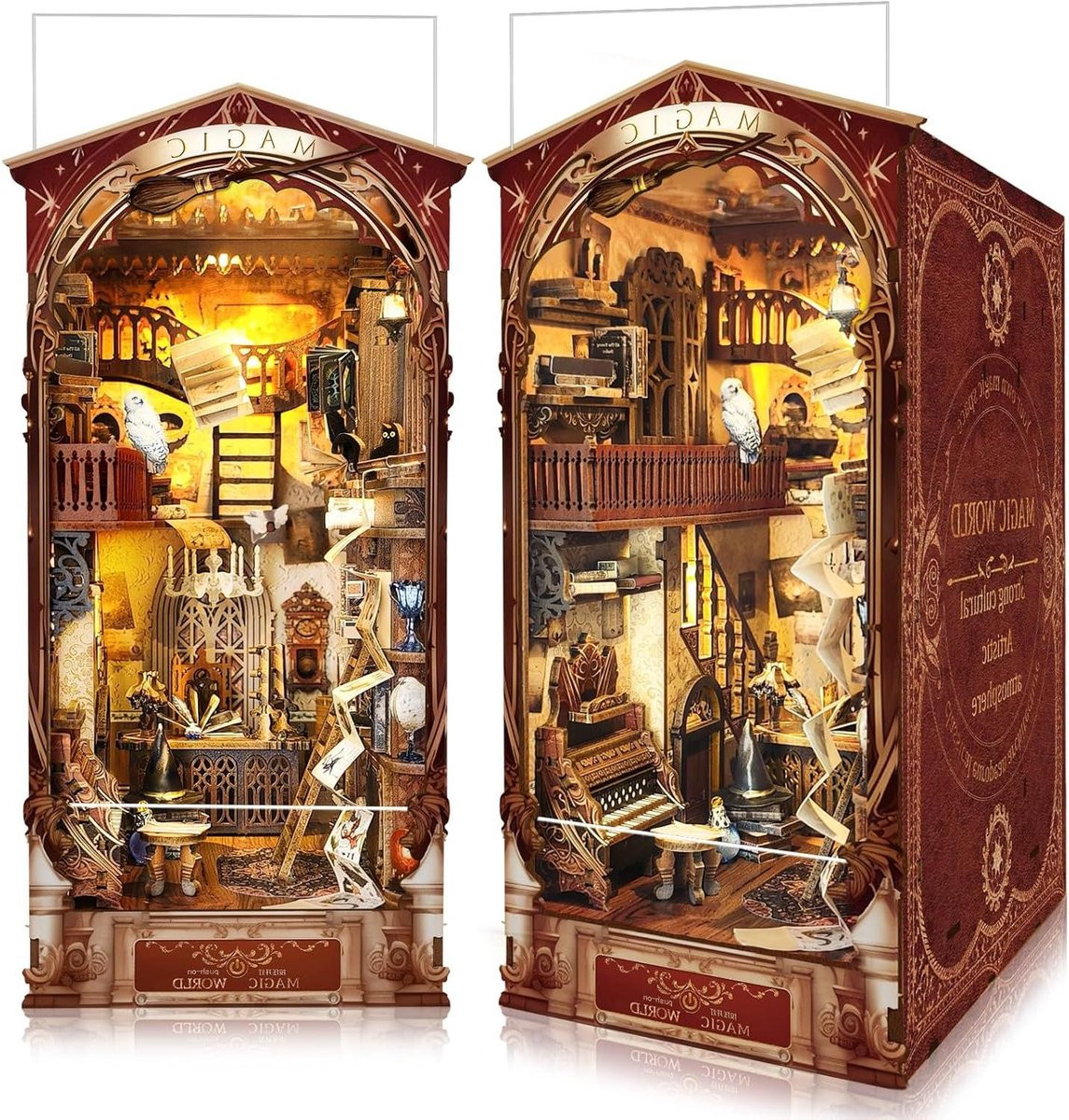 Miniatuur Huisje Magische Bibliotheek Boekenkast Decoratie met LED Verlichting 1:24 Schaal