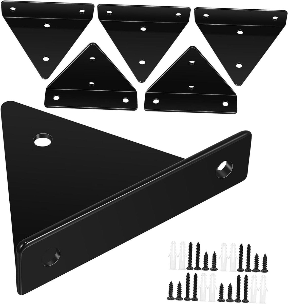 Set van 6 zwarte metalen driehoekige plankdragers voor zwevende planken en keukenkasten