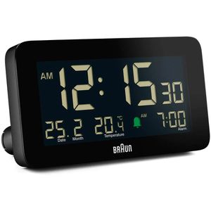 Braun Wecker BC10B schwarz, digital, Thermometer, Datumsanzeige, Funkuhr
