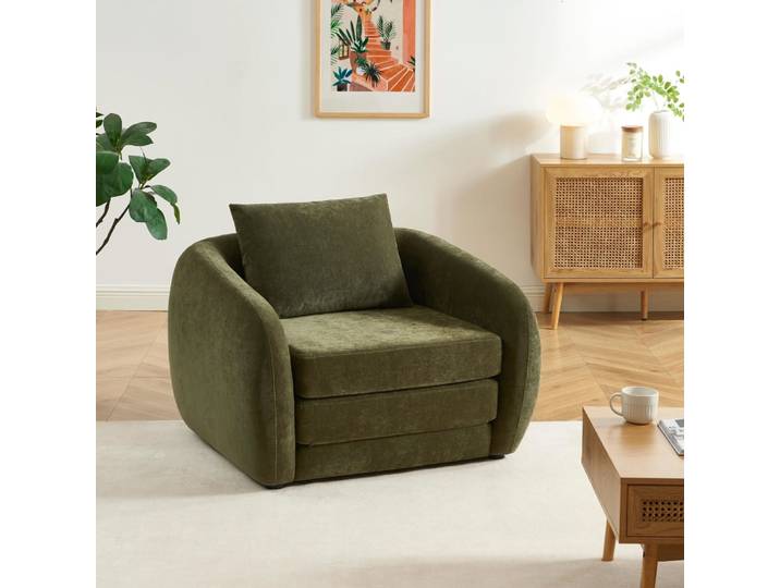 Fauteuil déplimousse tissu chenille vert