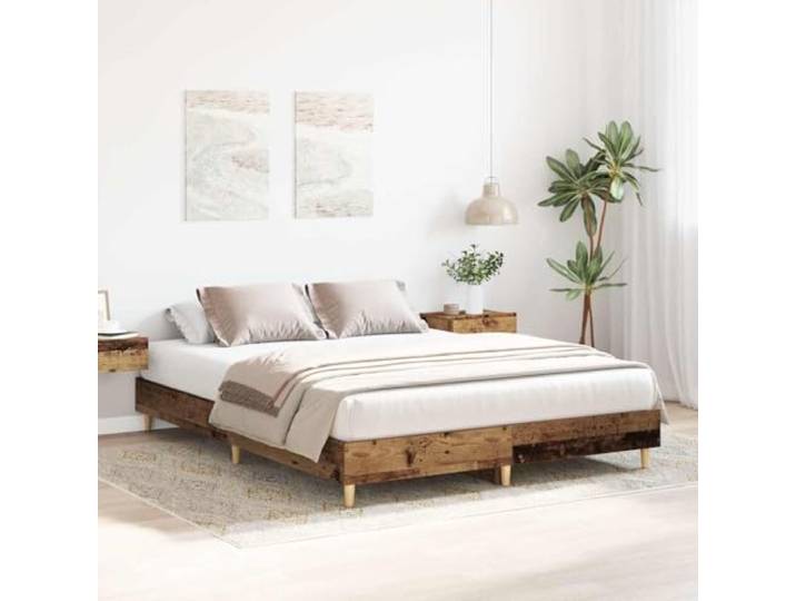 KTHLBRH Bettgestell aus antikem Holz, 140 x 200 cm Lattenrost, robust, ohne Matratze, für Schlafzimmer