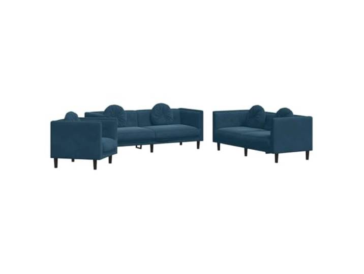 GHVBNMF 3-Teiliges Sofa Set Blau Samt Couch Garnitur mit Kissen Elegantes Polstermöbel Set aus weichem Samtstoff inklusive runden Zierkissen für stilvolles Wohnzimmer Ambiente.