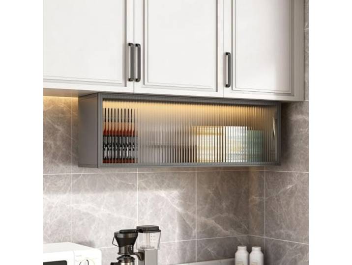 Wandmontierter Küchenschrank mit Glas-Klapptür, Wandschrank aus Massivholz Wandmontierter Aufbewahrungsschrank，Für Küchen und Badezimmer geeignet(D,80cm/31.5in)
