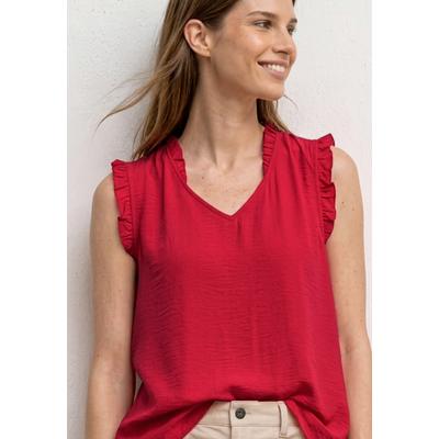 Rüschenbluse STREET ONE, Damen, Gr. 38, rot (salsa rot), Web, Obermaterial: 88% Viskose, 12% Polyamid, unifarben, hüftbedeckend, V-Ausschnitt, Rüschen, Blusen, Sommertop mit V-Neck und Rüschen