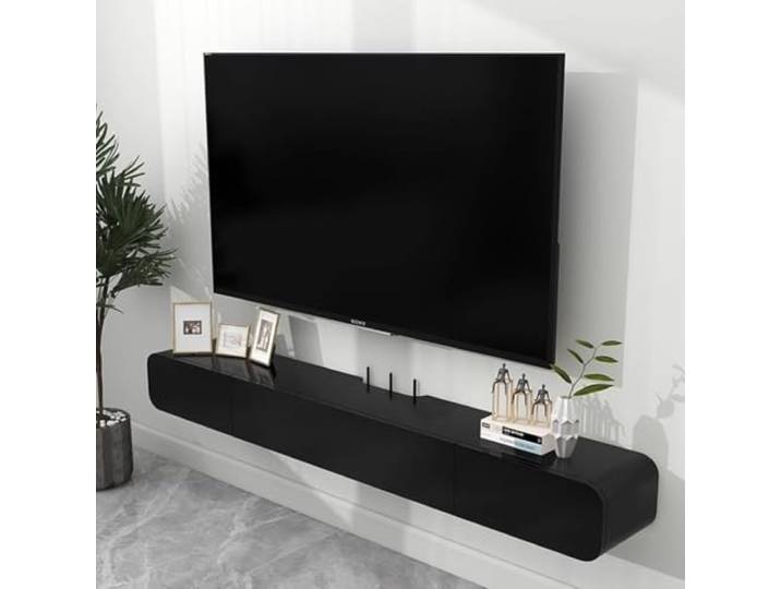 tv schrank Wandmontierte Medienkonsole mit 2 Schubladen aus Massivholz Schwimmender TV-Ständer, hängendes TV-Regal for das Heimbüro