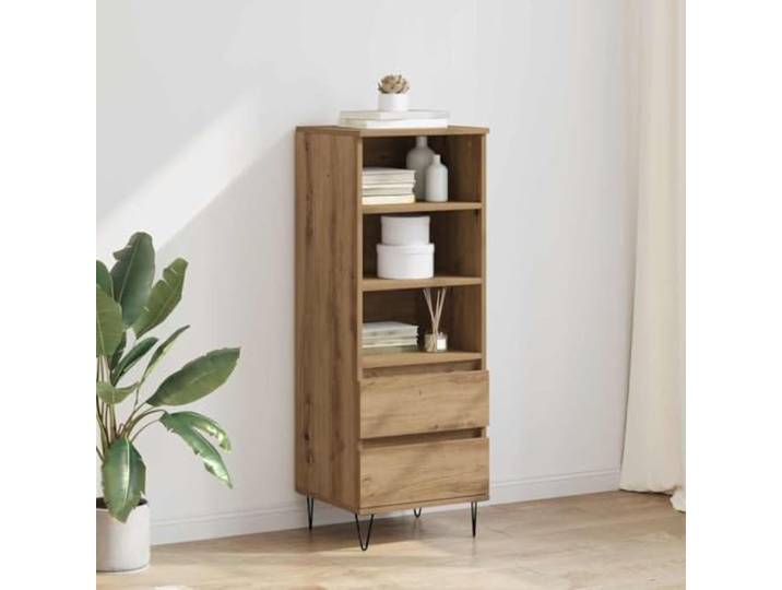 Jkghdrt Highboard Artisan-Eiche 40x36x110 cm Holzwerkstoff mit Metallbeinen Moderner Aufbewahrungsschrank, Holzwerkstoff-Oberfläche, kegelförmige Beine, vielseitige Regale, Wandverankerung,