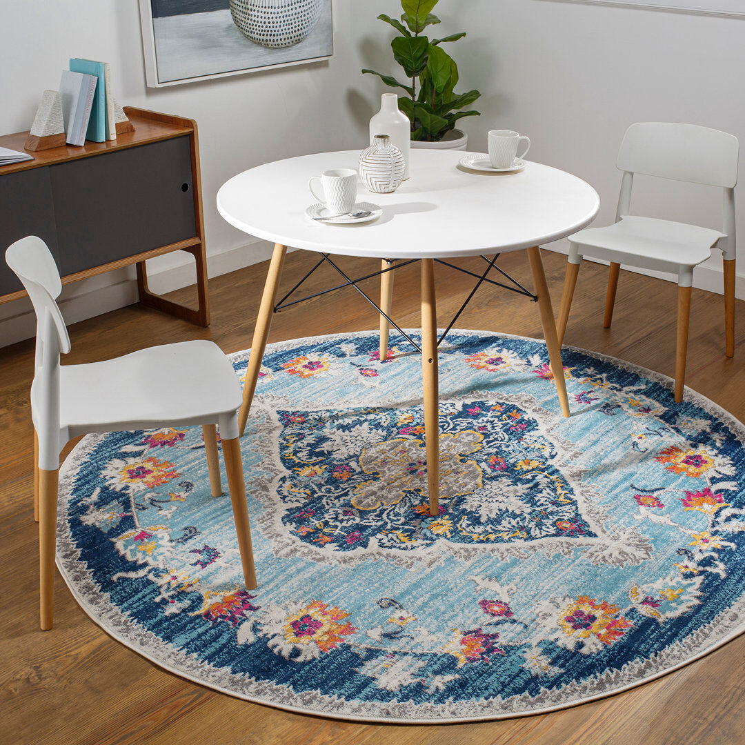 Blue Elephant Area Rug Pink;Yellow;Blue;Gray Round 200cm