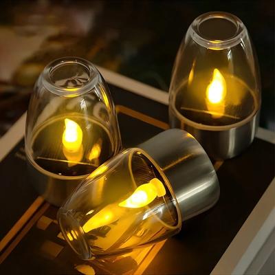 Friendly Fresh Finds Flameless LED Solar Candles Rechargeable Outdoor Night Light For Weddings, Parties, & Garden Decor 4 Pcs