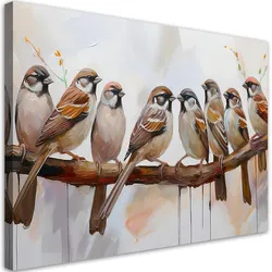 WANDBILD vögel auf einem braunen zweig