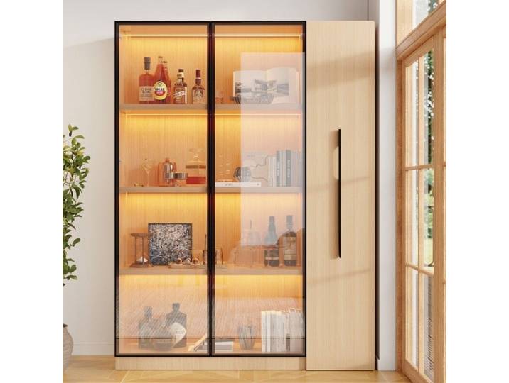 Vitrine multifonction 110 5×35×160cm armoire haute LED tiroir coulissant meuble moderne salle à manger bain bibliothèque mobile