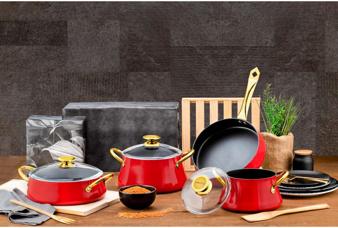 Canora Grey Aubrelle 7 - Piece Non-Stick Cookware Set Cream Gold 7